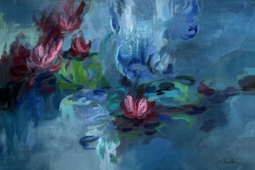 Waterlilies Evening by Silvia Vassileva, Painting for Sale on Select