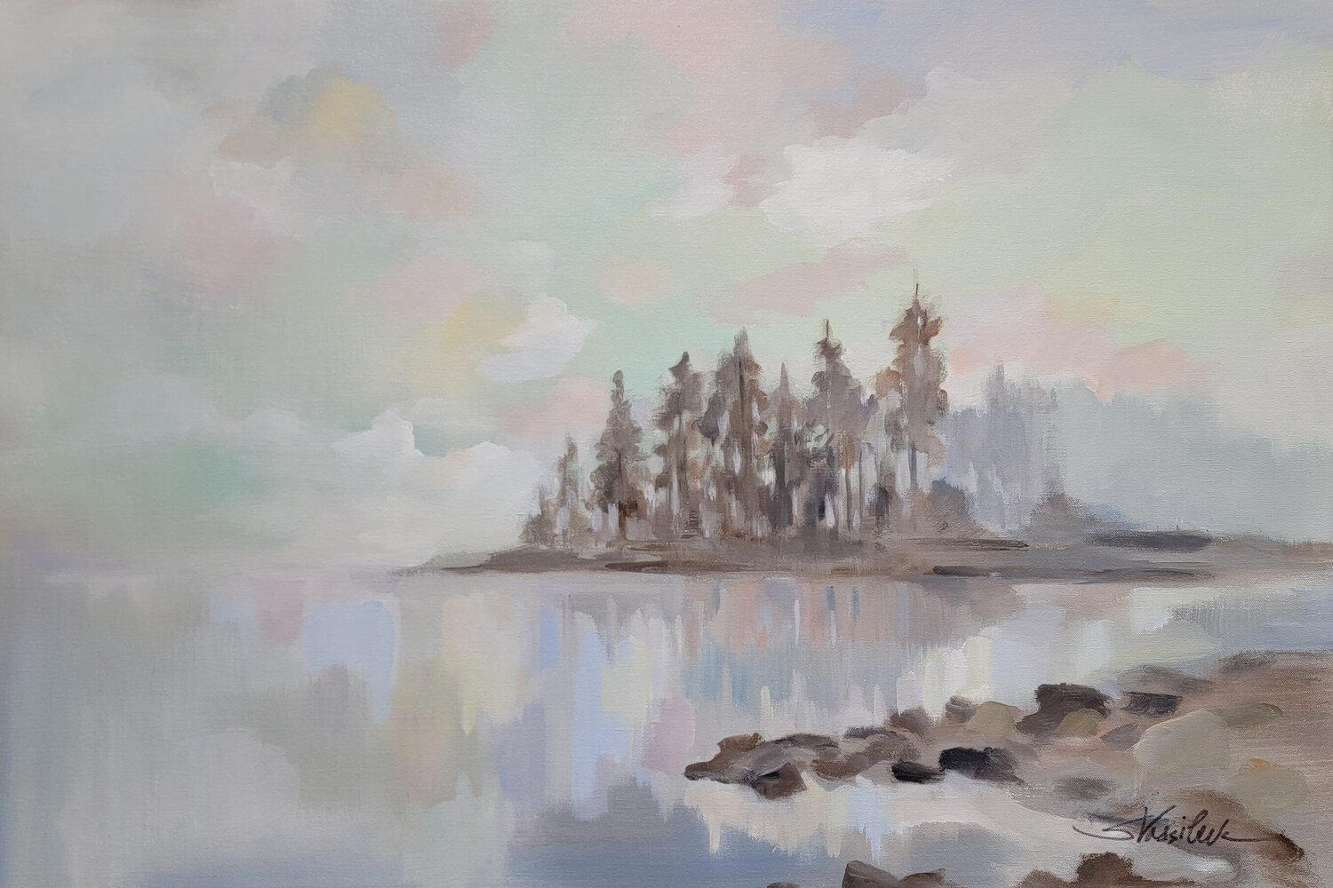 Lakeside Fog Silvia Vassileva Original painting for sale