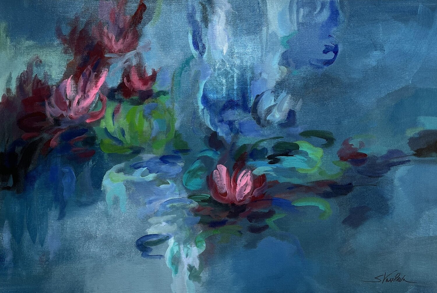 Waterlilies Evening Silvia Vassileva Original painting for sale