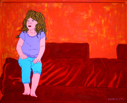 The girl with the red sofa by Aleksandra Łojek-Szymanowska, Painting for Sale on Select