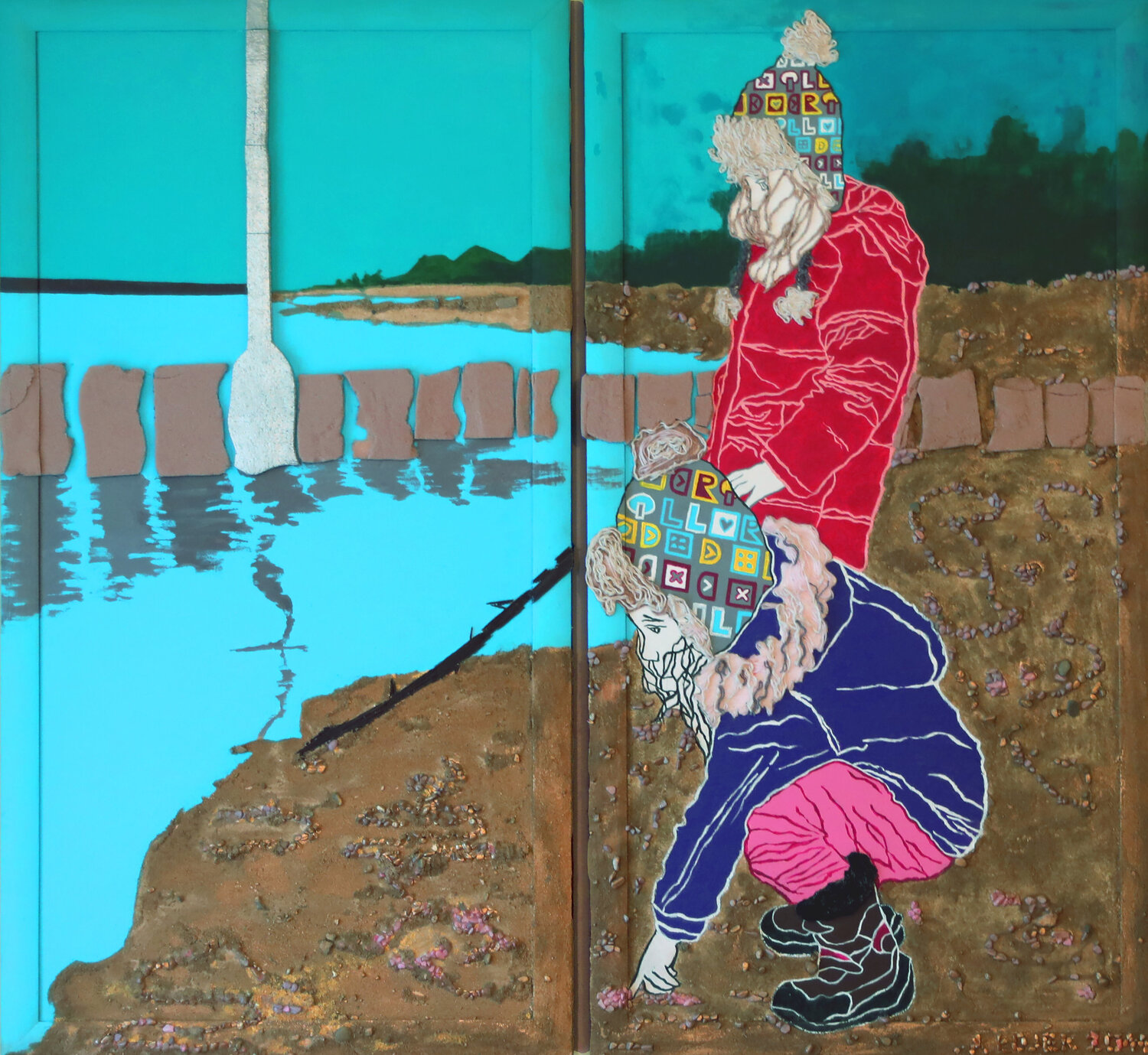 Diptych Written in the Sand Aleksandra Łojek-Szymanowska Original painting for sale