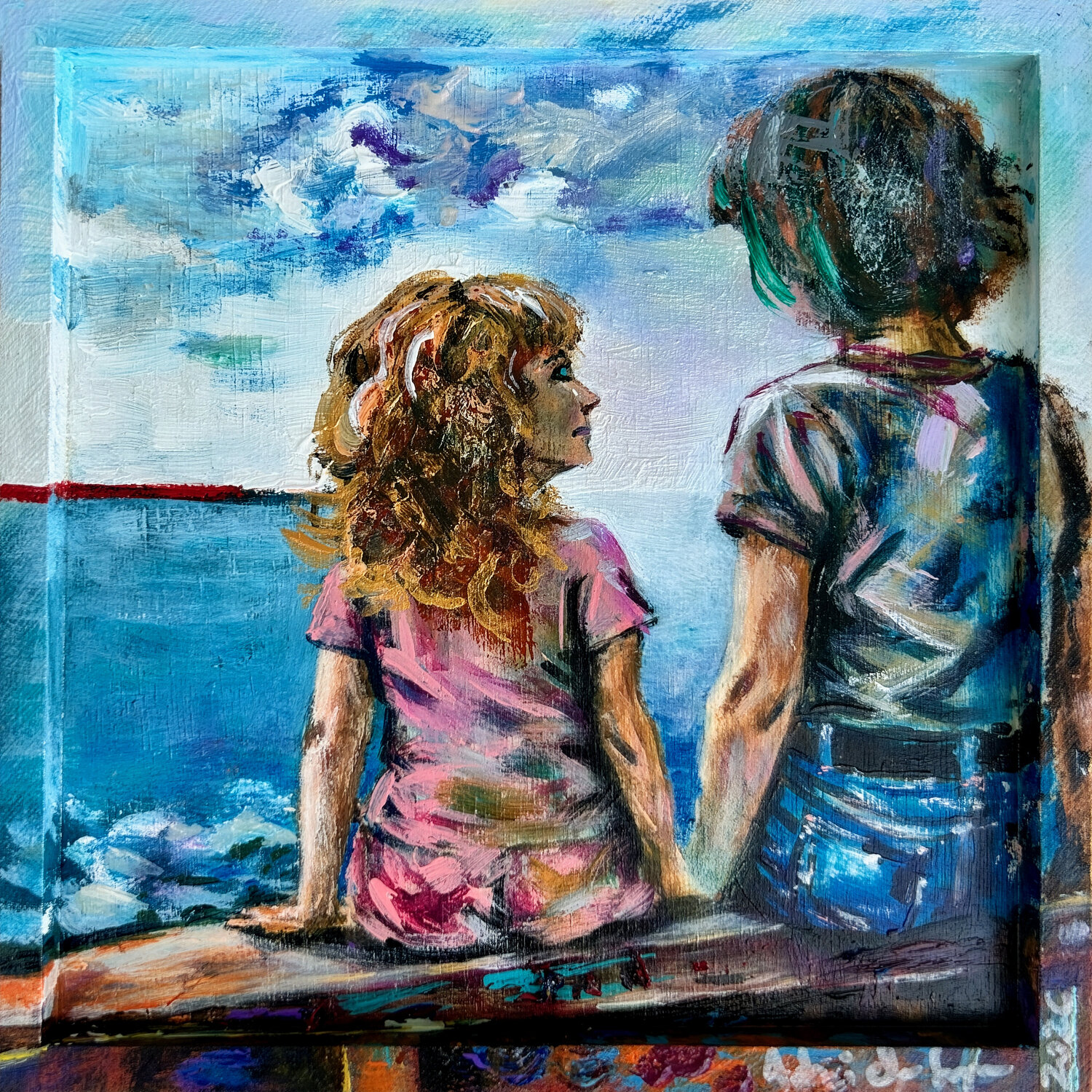 Siostry Malarstwo. Odwracając Wzrok Aleksandra Łojek-Szymanowska Original painting for sale