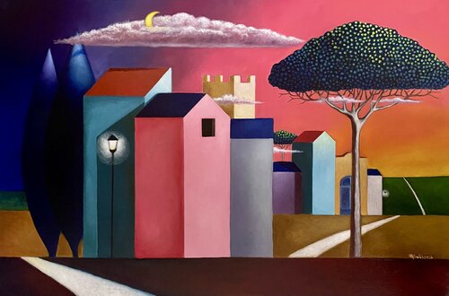 Landscape with moon by Maria Carmen Salis, Painting for Sale on Select