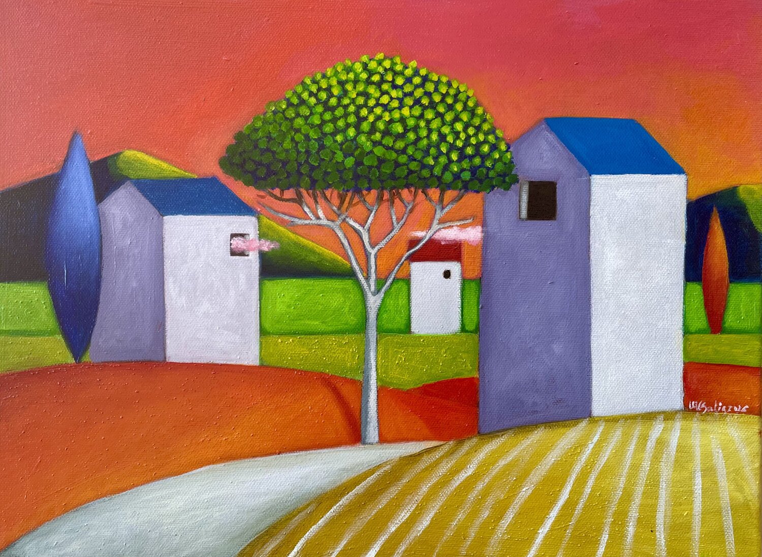 Orange lanscape Maria Carmen Salis Original painting for sale
