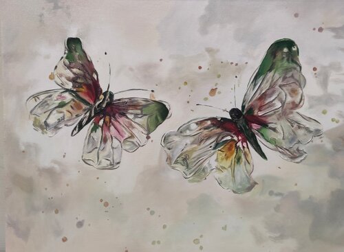 Oil Painting Two Butterflies Premium Artwork by Evgeniya Duvakina, Painting for Sale on Select