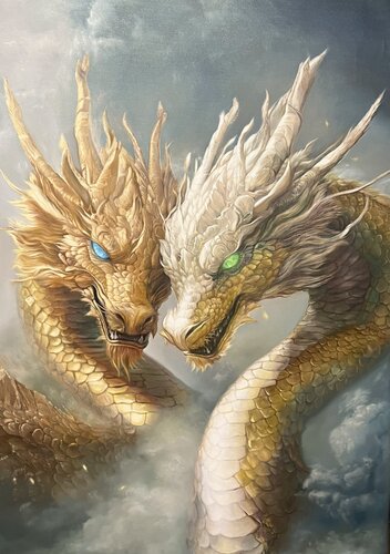 Oil Painting Two Dragons Premium Quality by Evgeniya Duvakina, Painting for Sale on Select