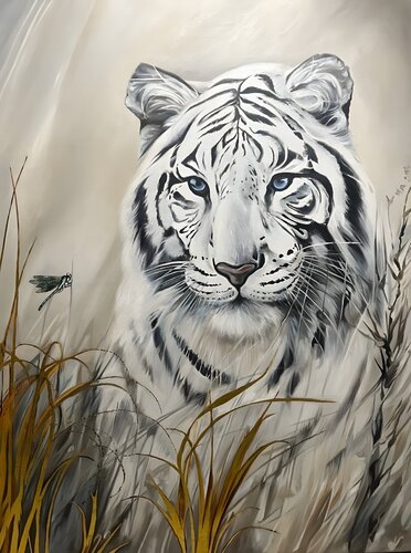 Oil Painting: "Tiger and Dragonfly" — Premium Narrative by Evgeniya Duvakina, Painting for Sale on Select
