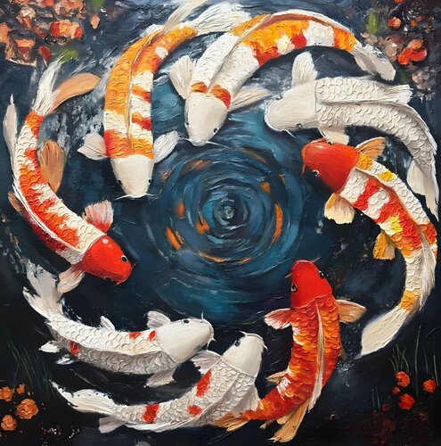 Oil Painting: "Koi of Fortune" — A Symbol of Prosperity by Evgeniya Duvakina, Painting for Sale on Select