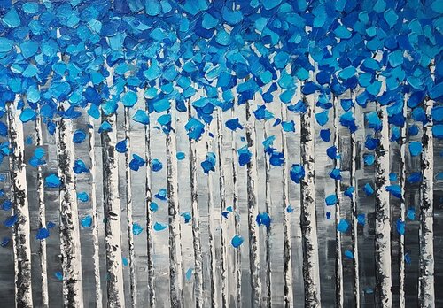 Exclusive Painting Blue Birch Forest Premium Quality by Evgeniya Duvakina, Painting for Sale on Select