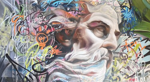Oil painting “Marble and Neon” by Evgeniya Duvakina, Painting for Sale on Select