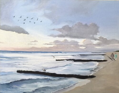 Oil painting “Walk Along the Shore”. by Evgeniya Duvakina, Painting for Sale on Select