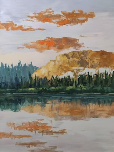 Oil Painting Lake Reflection of Nature Premium Quality by Evgeniya Duvakina, Painting for Sale on Select