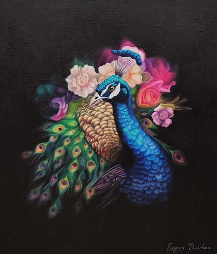 Extraordinary Oil Painting “Royal Peacock” Will Bring Timeless Elegance to Your Interior by Evgeniya Duvakina, Painting for Sale on Select