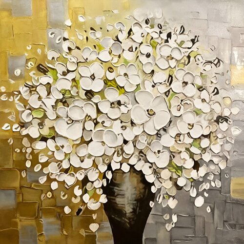Exclusive Original Oil Painting "The White Gold of the Garden" – A Luxurious Floral Bouquet in Gallery Fine Art by Evgeniya Duvakina, Painting for Sale on Select