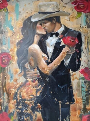 Premium Interior Oil Painting "Kiss of Eternal Passion" – Luxurious Original Fine Art by Evgeniya Duvakina, Painting for Sale on Select