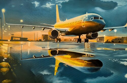 Professional Oil Painting "Toward New Horizons" — Luxurious Aviation Art of Museum Quality by Evgeniya Duvakina, Painting for Sale on Select
