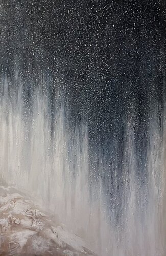 Premium Oil Painting "Silver Stardust Cascade" – A Textured Abstract Artwork in Contemporary Gallery Fine Art by Evgeniya Duvakina, Painting for Sale on Select