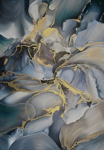 Premium Oil Painting "Golden Harmony of Forms" — A Luxurious Abstract Artwork in Contemporary Gallery Fine Art by Evgeniya Duvakina, Painting for Sale on Select