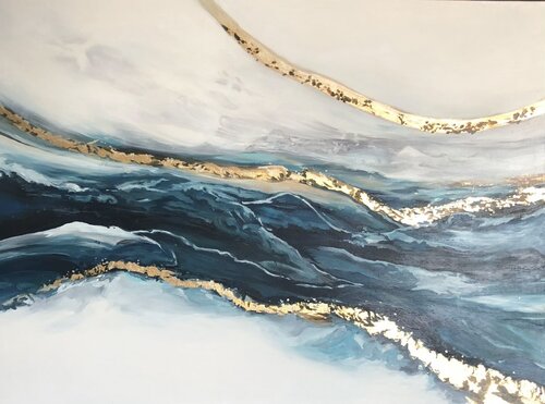 Professional Oil Painting "Golden Breath of the Ocean" — A Luxurious Premium Marine Abstract by Evgeniya Duvakina, Painting for Sale on Select
