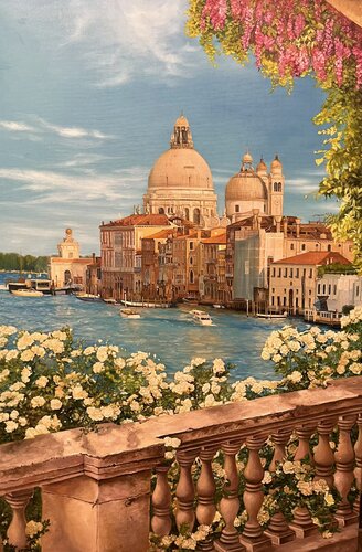 Premium Oil Painting “Venetian Rhapsody of Light” — A Luxurious Panoramic Landscape in Contemporary Gallery Art by Evgeniya Duvakina, Painting for Sale on Select