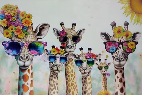 “Giraffes in Sunglasses” — The Art of Good Mood by Evgeniya Duvakina, Painting for Sale on Select