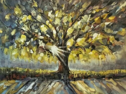 The Light of Life. A Golden Flow by Evgeniya Duvakina, Painting for Sale on Select
