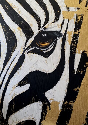 “Zebra with Gold Leaf” by Evgeniya Duvakina, Painting for Sale on Select