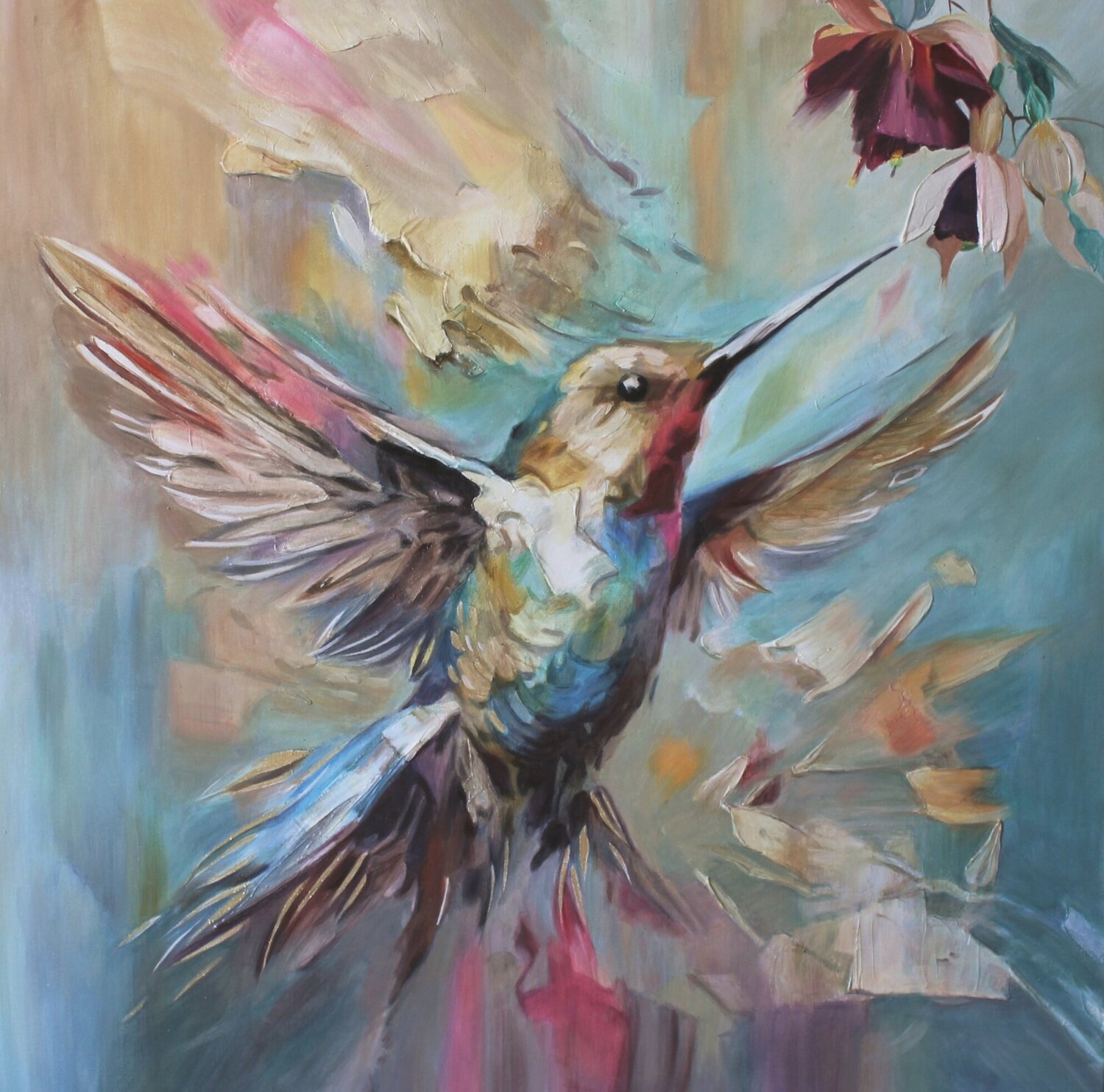 Oil Painting Hummingbird Tenderness Interior Art Evgeniya Duvakina Original painting for sale
