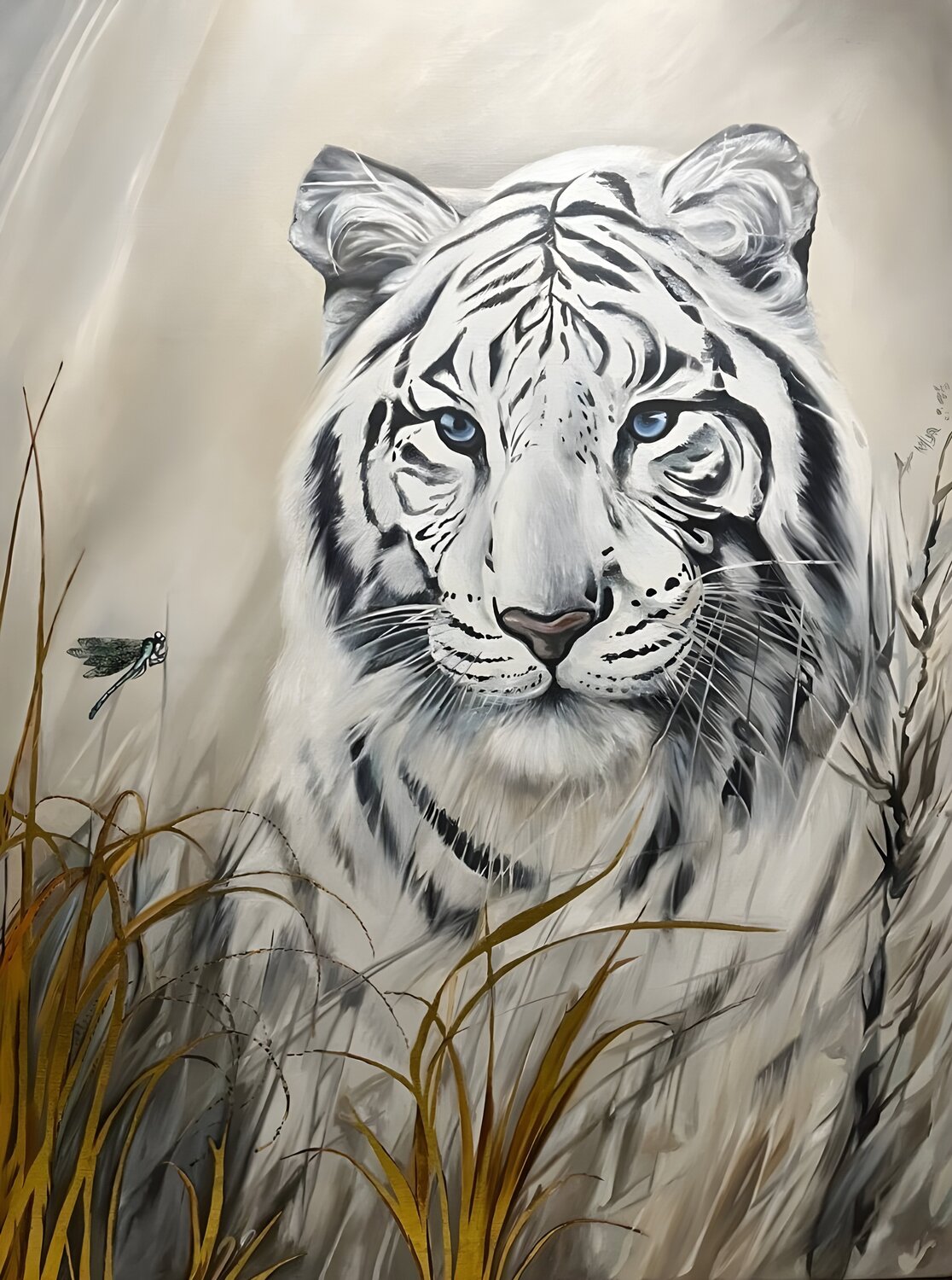 Oil Painting: "Tiger and Dragonfly" — Premium Narrative Evgeniya Duvakina Original painting for sale