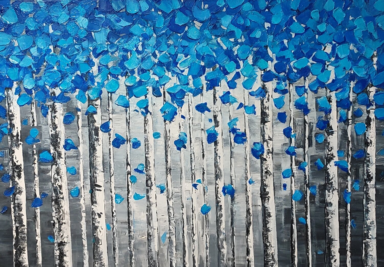 Exclusive Painting Blue Birch Forest Premium Quality Evgeniya Duvakina Original painting for sale