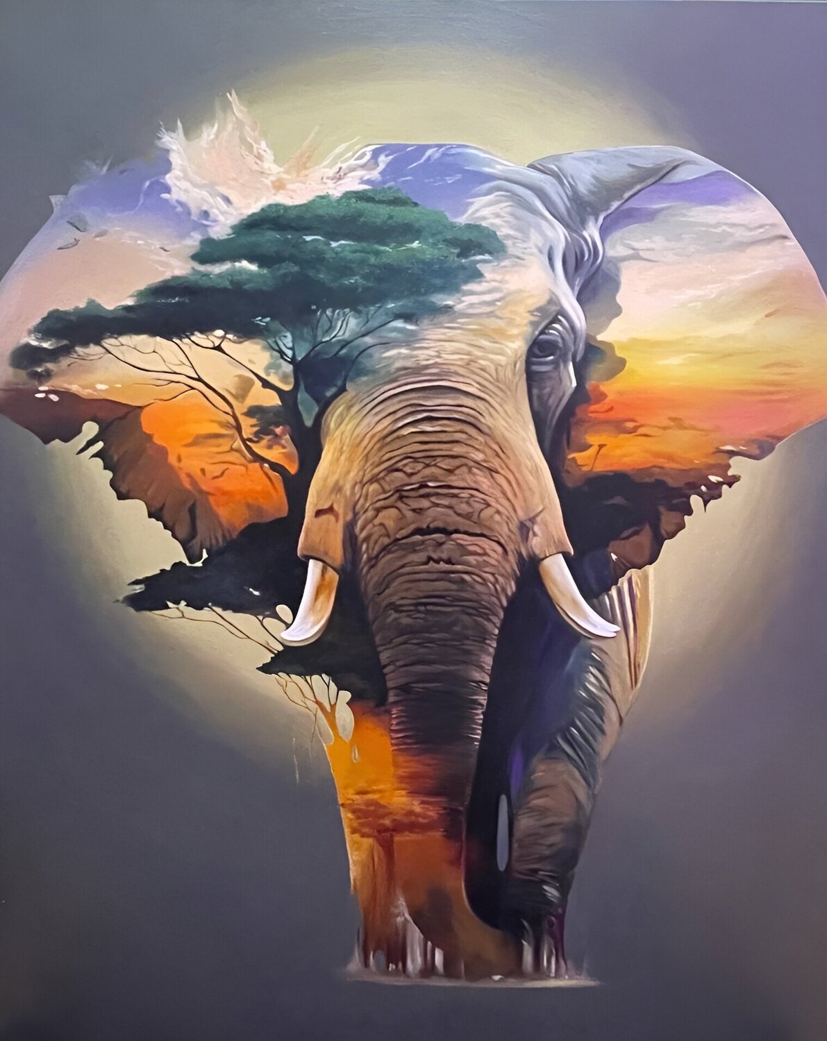 Oil Painting African Landscape Elephant Premium Evgeniya Duvakina Original painting for sale