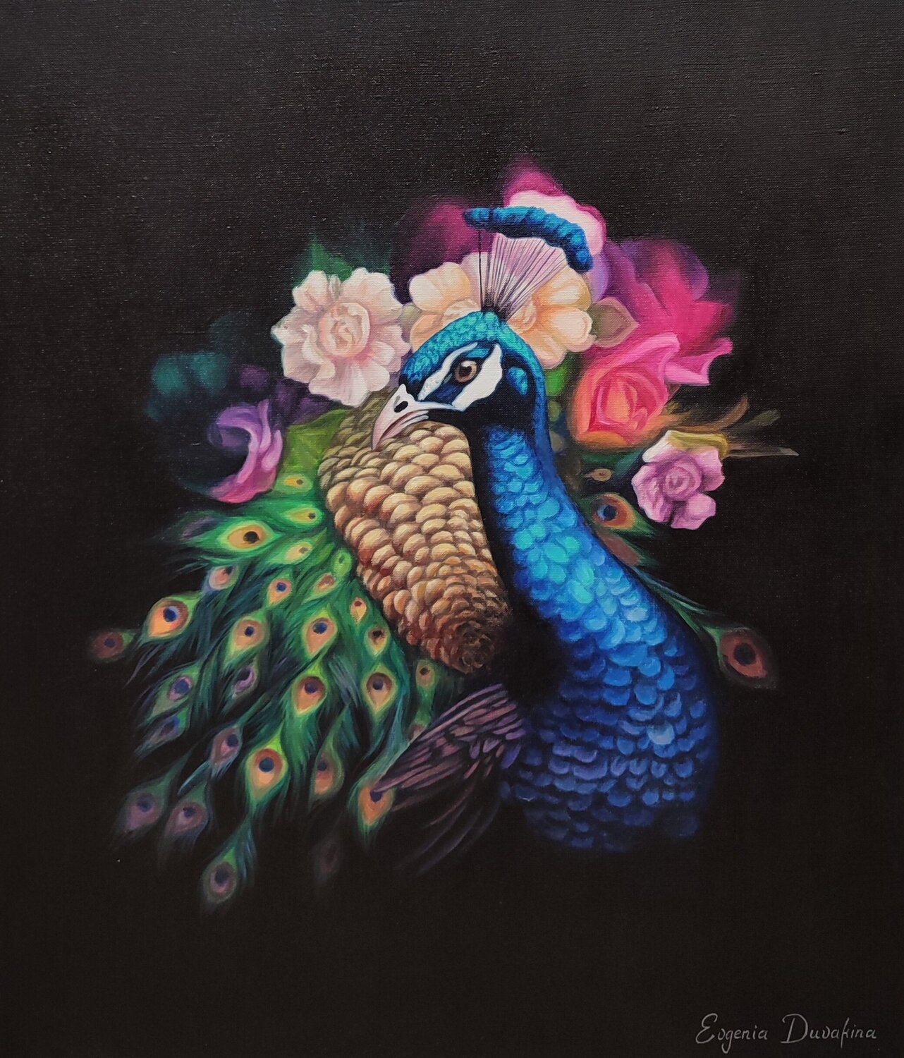 Extraordinary Oil Painting “Royal Peacock” Will Bring Timeless Elegance to Your Interior Evgeniya Duvakina Original painting for sale