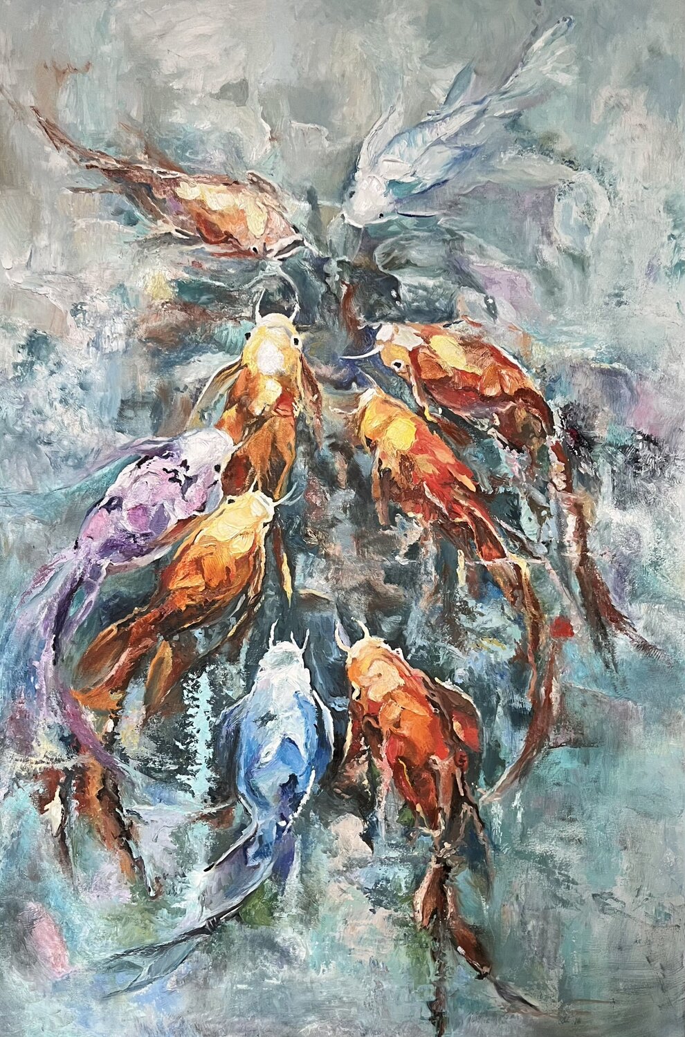 Exclusive Original Oil Painting "Imperial Whirlpool" – Premium Collectible Fine Art Featuring Koi Fish Evgeniya Duvakina Original painting for sale