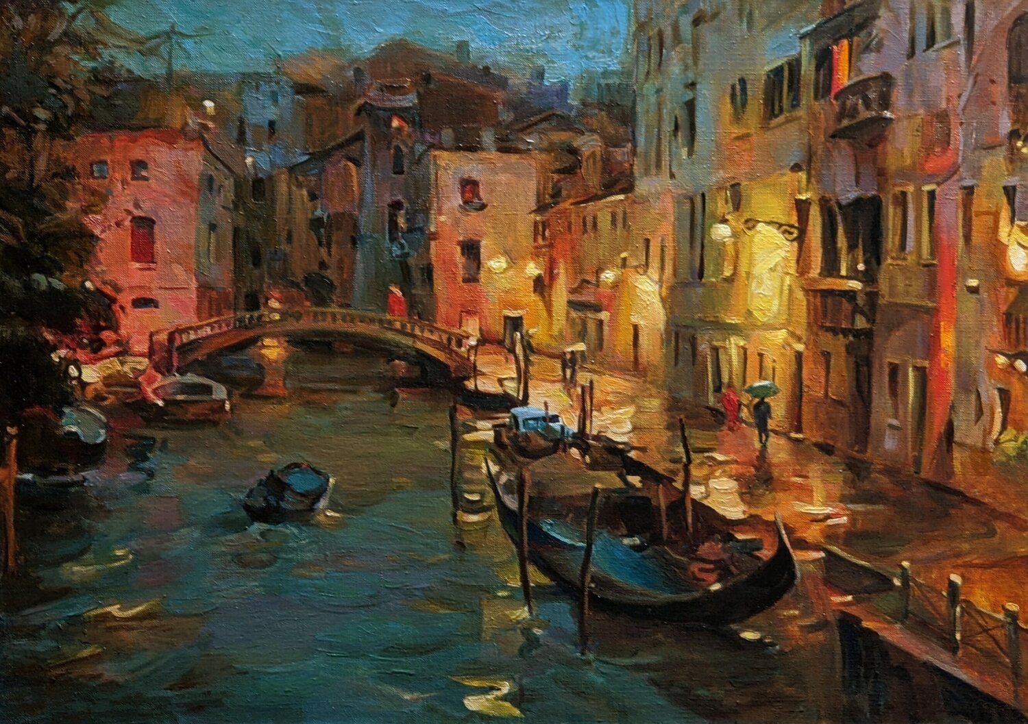 Premium Oil Painting "Golden Canals of Venice" — A Luxurious Cityscape in Contemporary Gallery Fine Art Evgeniya Duvakina Original painting for sale