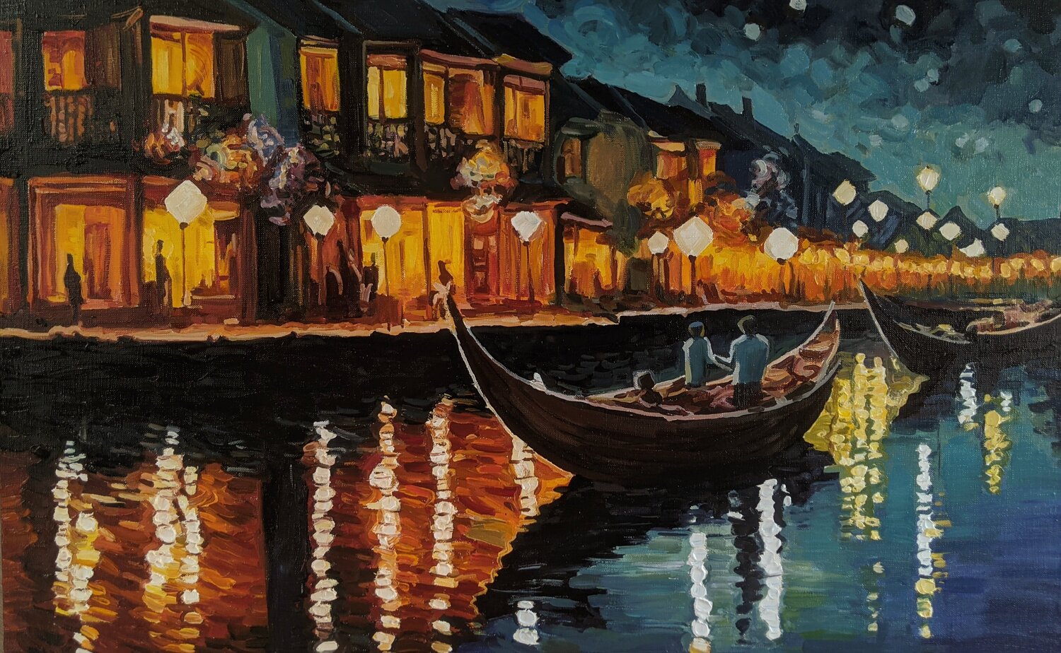 Artist Oil Painting "Golden Serenade of Venice" — A Romantic Evening Cityscape of Museum Quality Evgeniya Duvakina Original painting for sale
