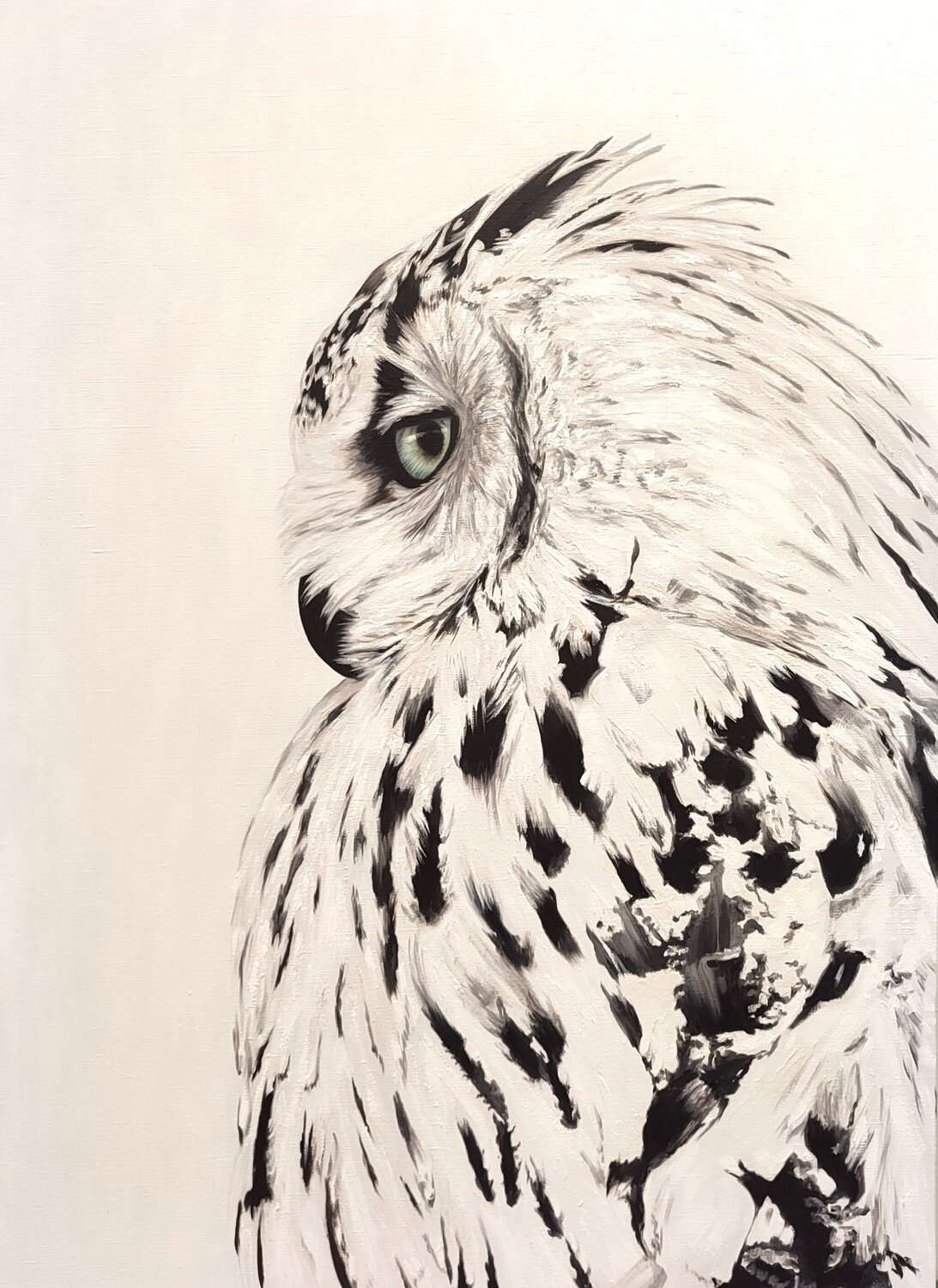 Painting "The Wise Guardian" — An Artistic Portrait of a White Owl in a Minimalist Aesthetic Evgeniya Duvakina Original painting for sale