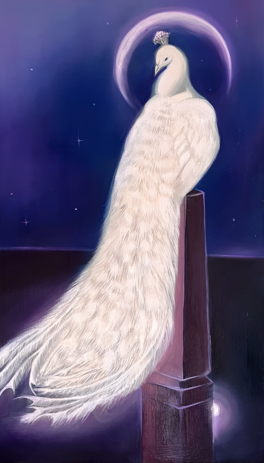 Exclusive Painting “Moonlit Peacock” — a Symbol of Elegance and Mystical Beauty Evgeniya Duvakina Original painting for sale