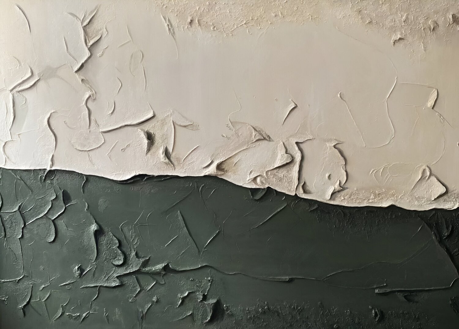“The Line of Balance” — a contemporary textured artwork in contrasting ivory and graphite tones Evgeniya Duvakina Original painting for sale