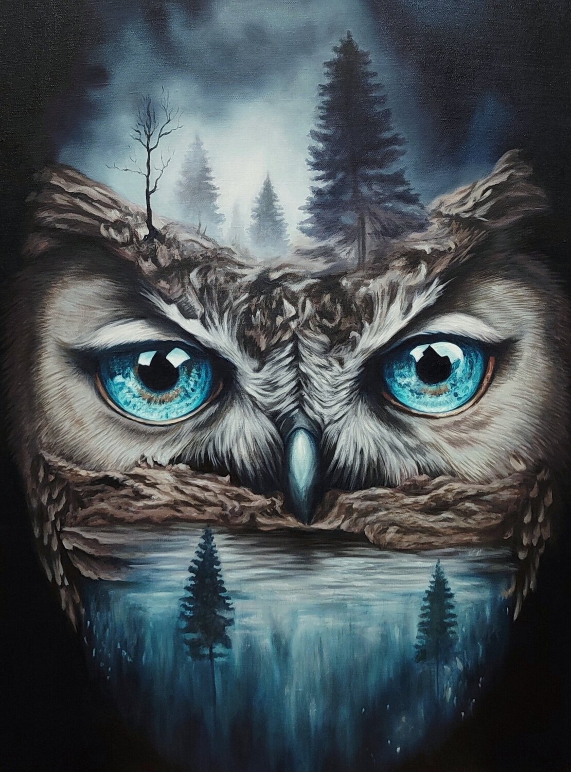 Art Painting "The Gaze of the Forest" — A Mystical Composition Featuring the Image of a Wise Owl Evgeniya Duvakina Original painting for sale