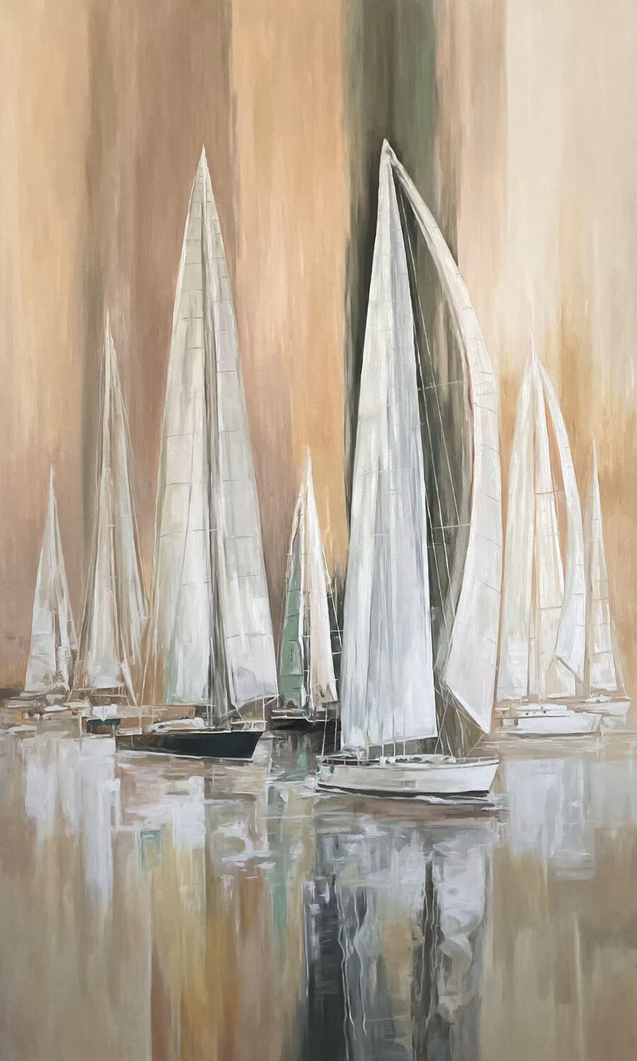Contemporary Painting "White Sails" — An Expression of Freedom, Movement, and Coastal Elegance Evgeniya Duvakina Original painting for sale