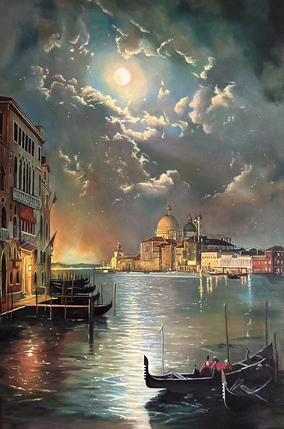 Oil Painting “Moonlit Symphony of Venice” — A Museum-Quality Romantic Cityscape Evgeniya Duvakina Original painting for sale