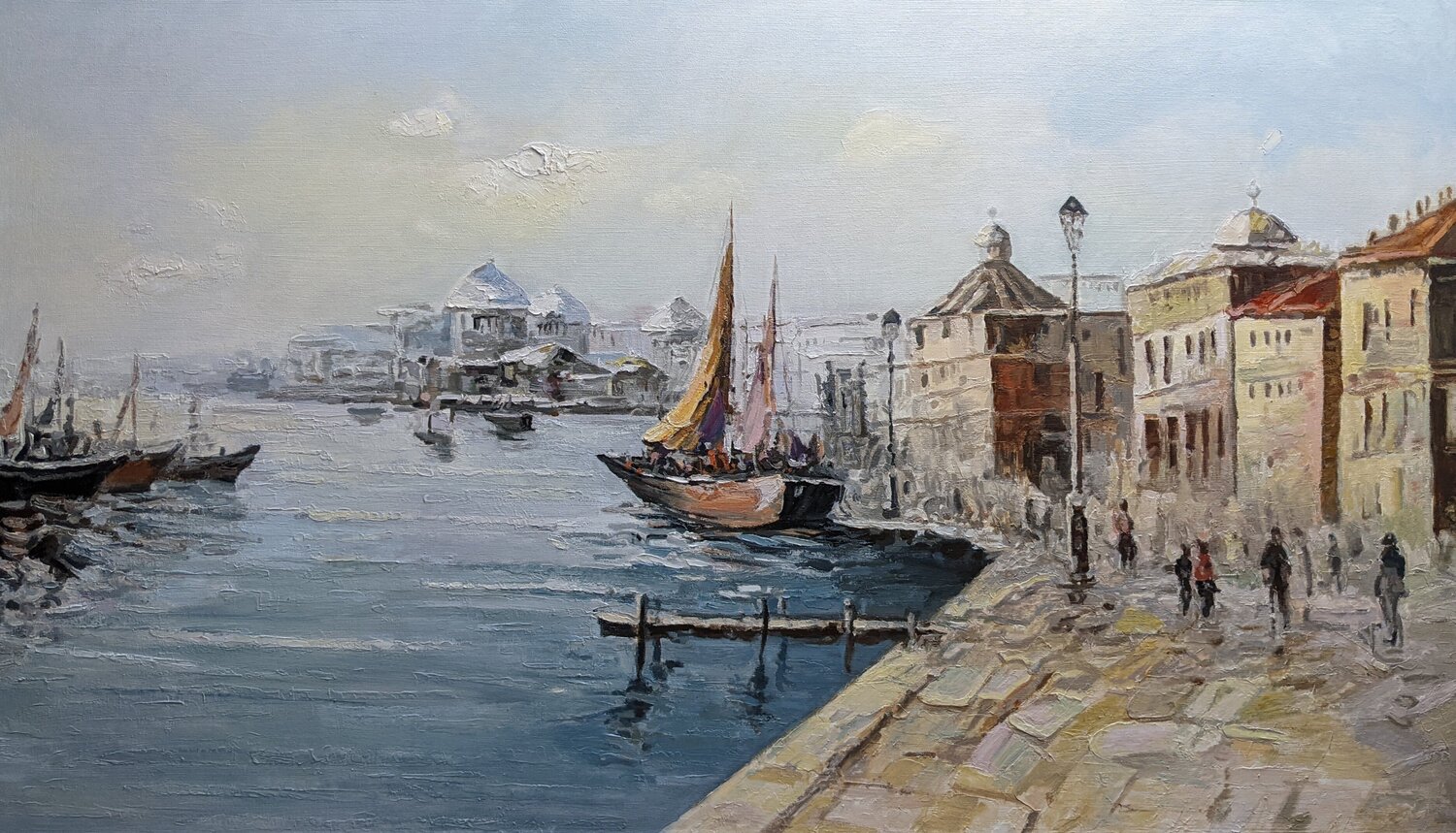 Beautiful Oil Painting “Venetian Breeze” — An Elegant Seascape Evoking the Atmosphere of Old Italy Evgeniya Duvakina Original painting for sale