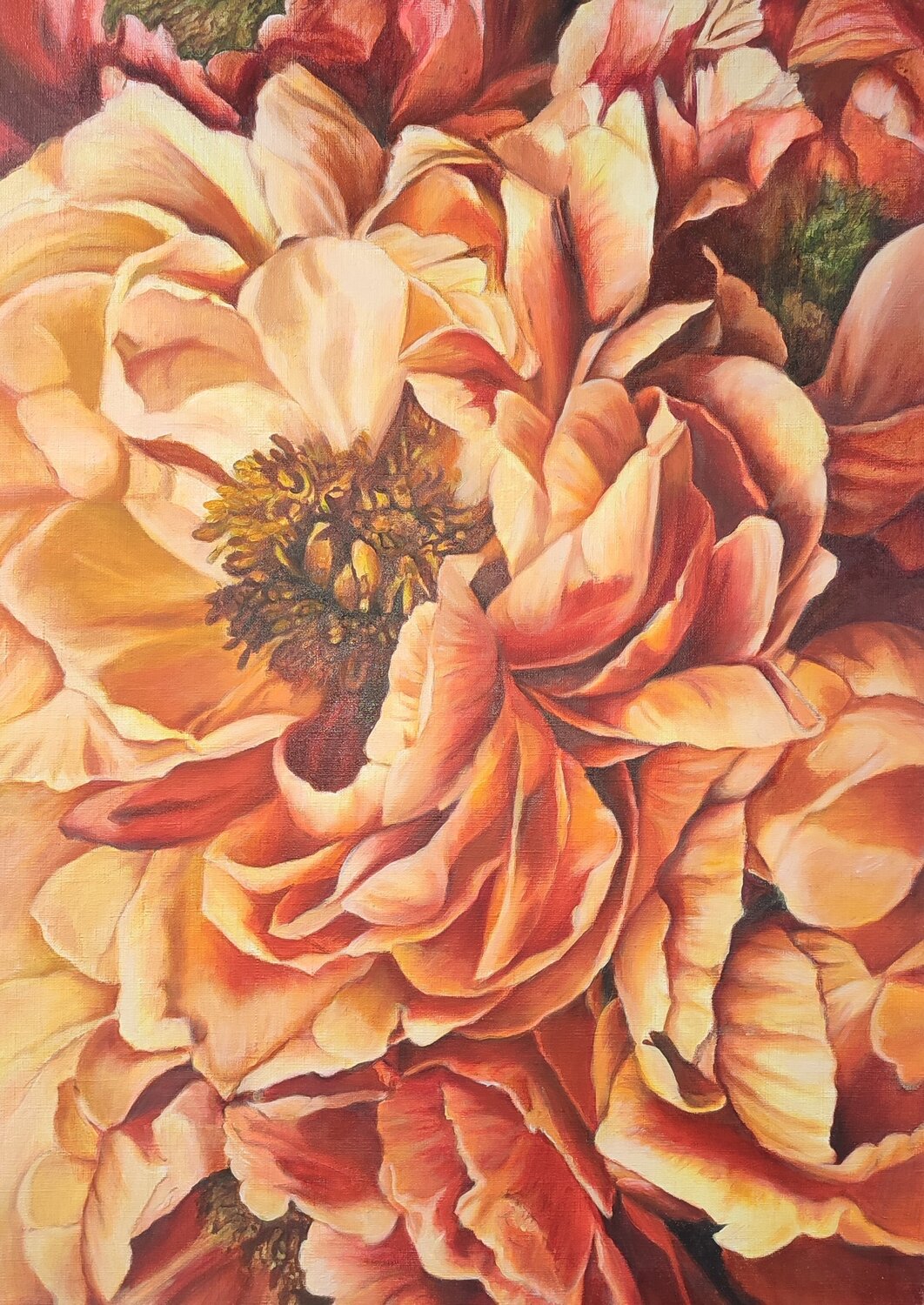 “Amber Bloom” — an original oil painting featuring luxurious flowers in a warm palette Evgeniya Duvakina Original painting for sale