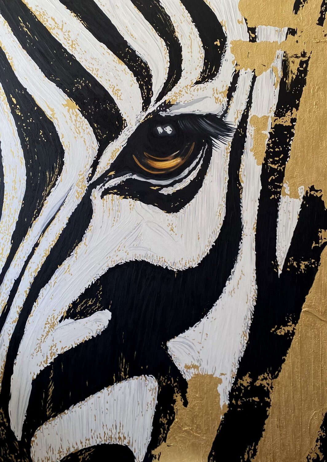 “Zebra with Gold Leaf” Evgeniya Duvakina Original painting for sale