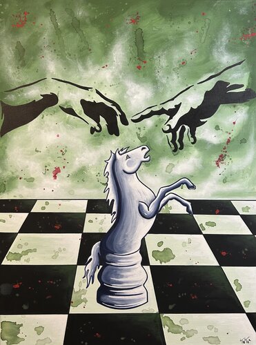 La creazione degli scacchi by Salvatore Petrucino, Painting for Sale on Select