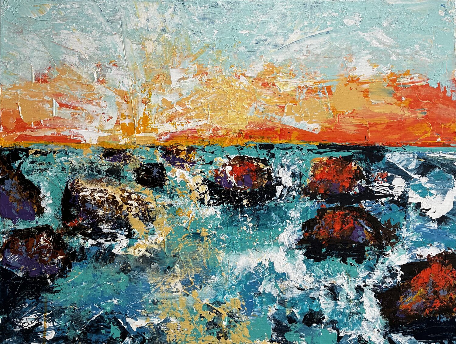 Sunset over the ocean Elena Logovinsky Original painting for sale