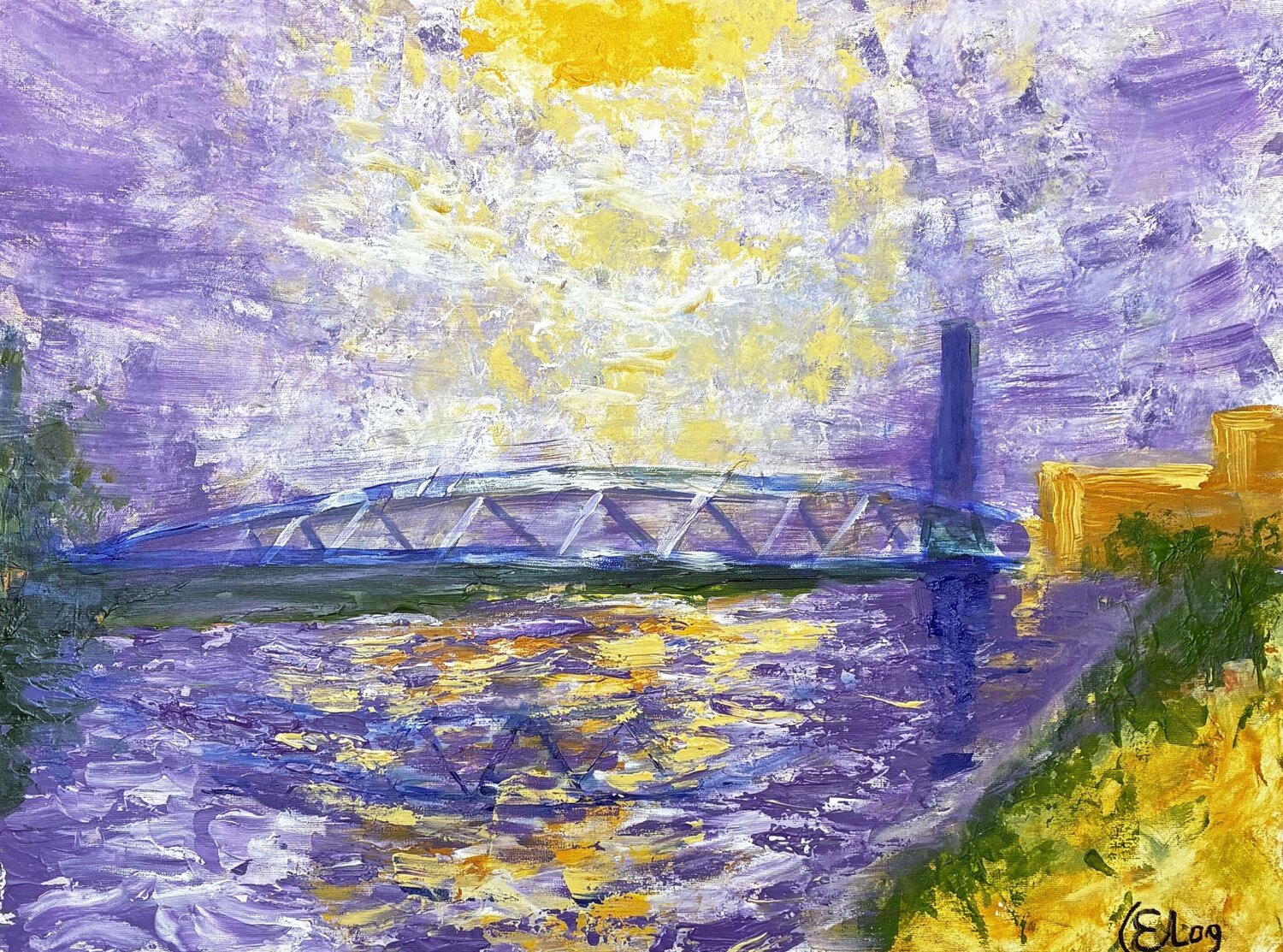 “Light over the Yarkon Bridge” Elena Logovinsky Original painting for sale
