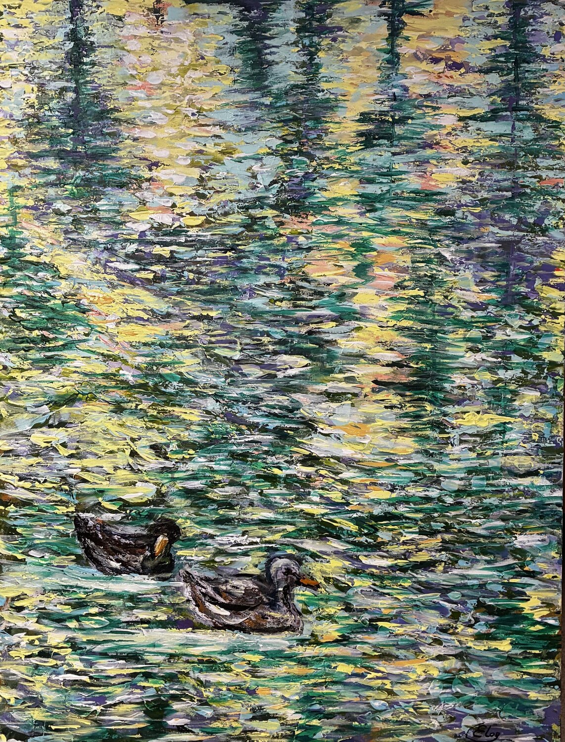“Monet Echoes: Yarkon Reflections” Elena Logovinsky Original painting for sale