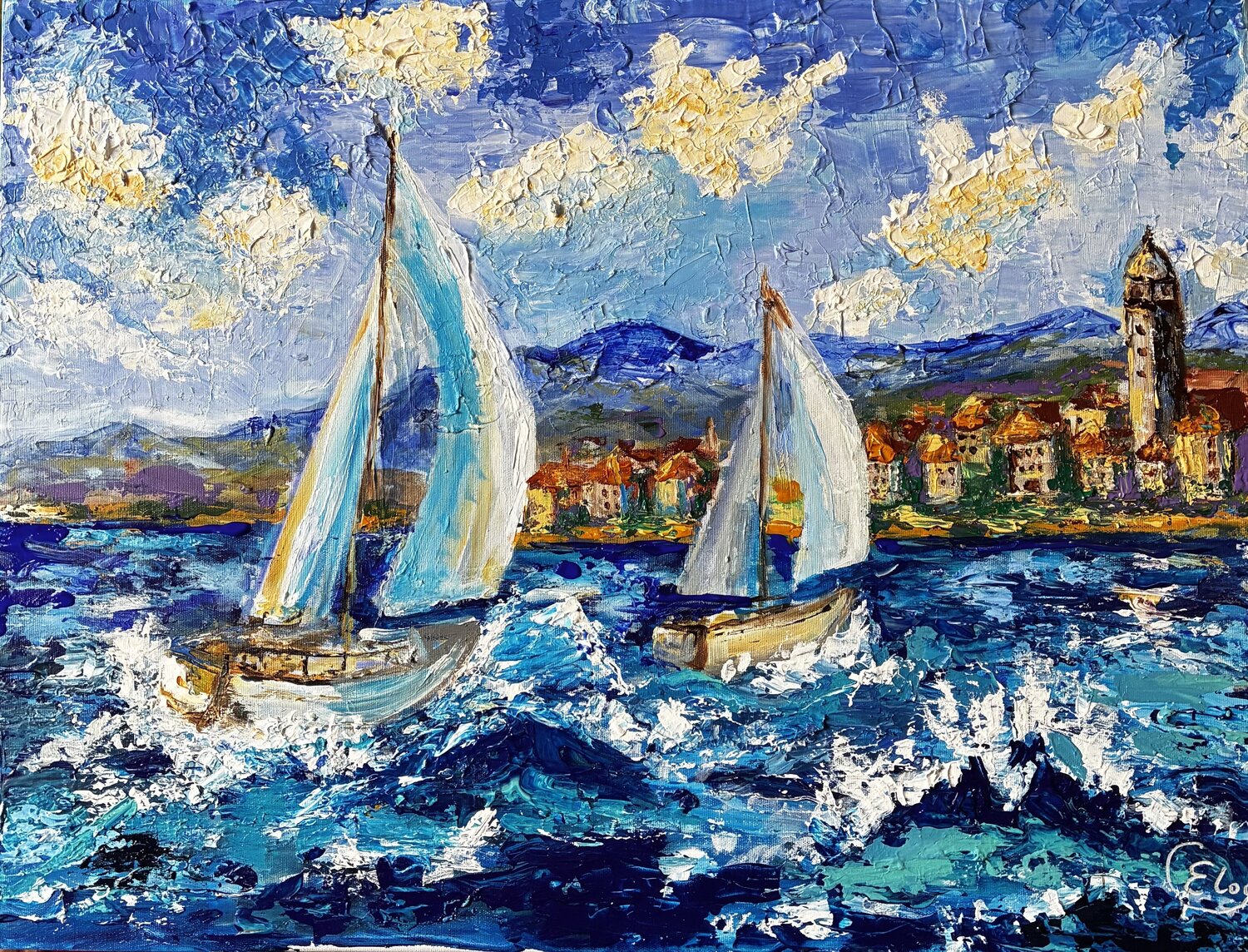Sailboat Elena Logovinsky Original painting for sale