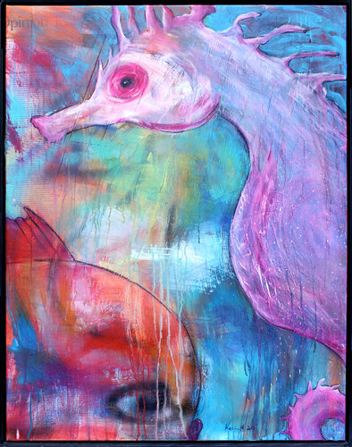 Watch out pink seahorse by Karin Angerer, Painting for Sale on Select